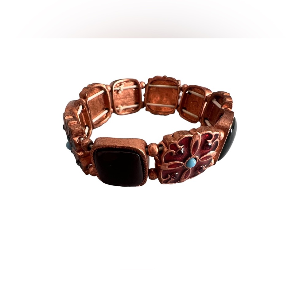 Women’s Vintage Style Bronze Tone Stretch Bracelet. Multi Color